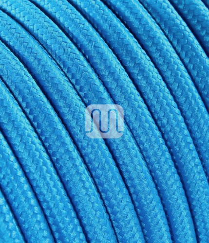 Câble électrique flexible rond gainé de tissu coloré turquoise
