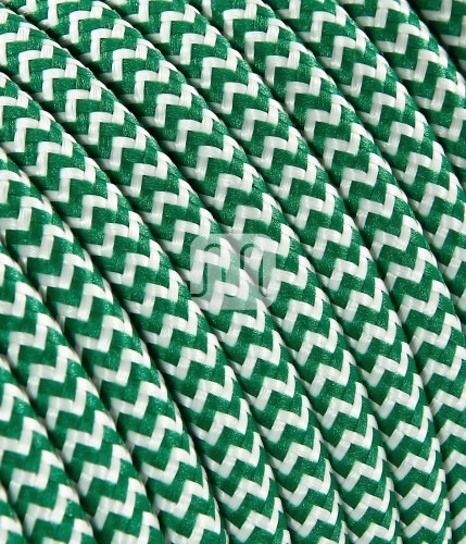 Câble électrique flexible rond gainé de tissu coloré zigzag blanc et vert