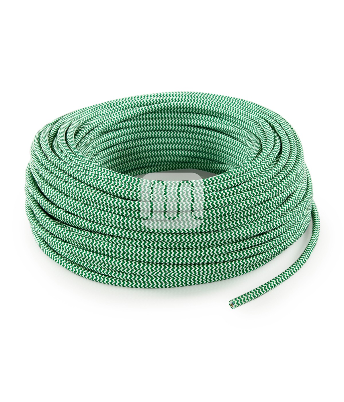 Câble électrique flexible rond gainé de tissu coloré zigzag blanc et vert