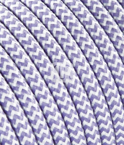 Câble électrique flexible rond gainé de tissu coloré zigzag blanc et lille