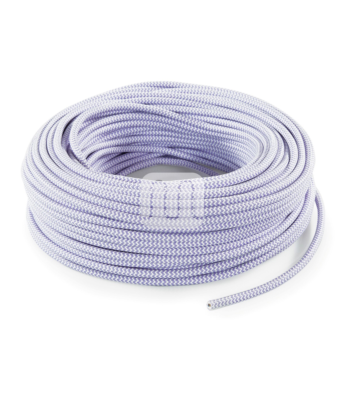 Câble électrique flexible rond gainé de tissu coloré zigzag blanc et lille