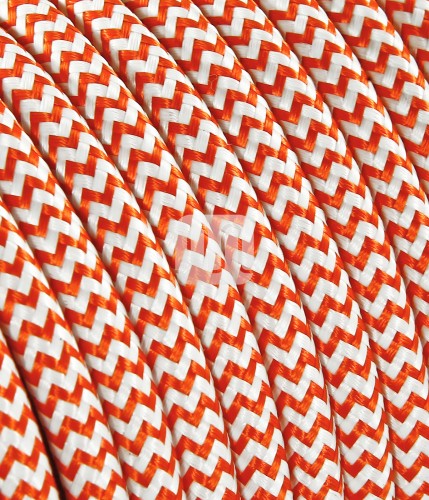 Câble électrique flexible rond gainé de tissu coloré zigzag blanc et orange