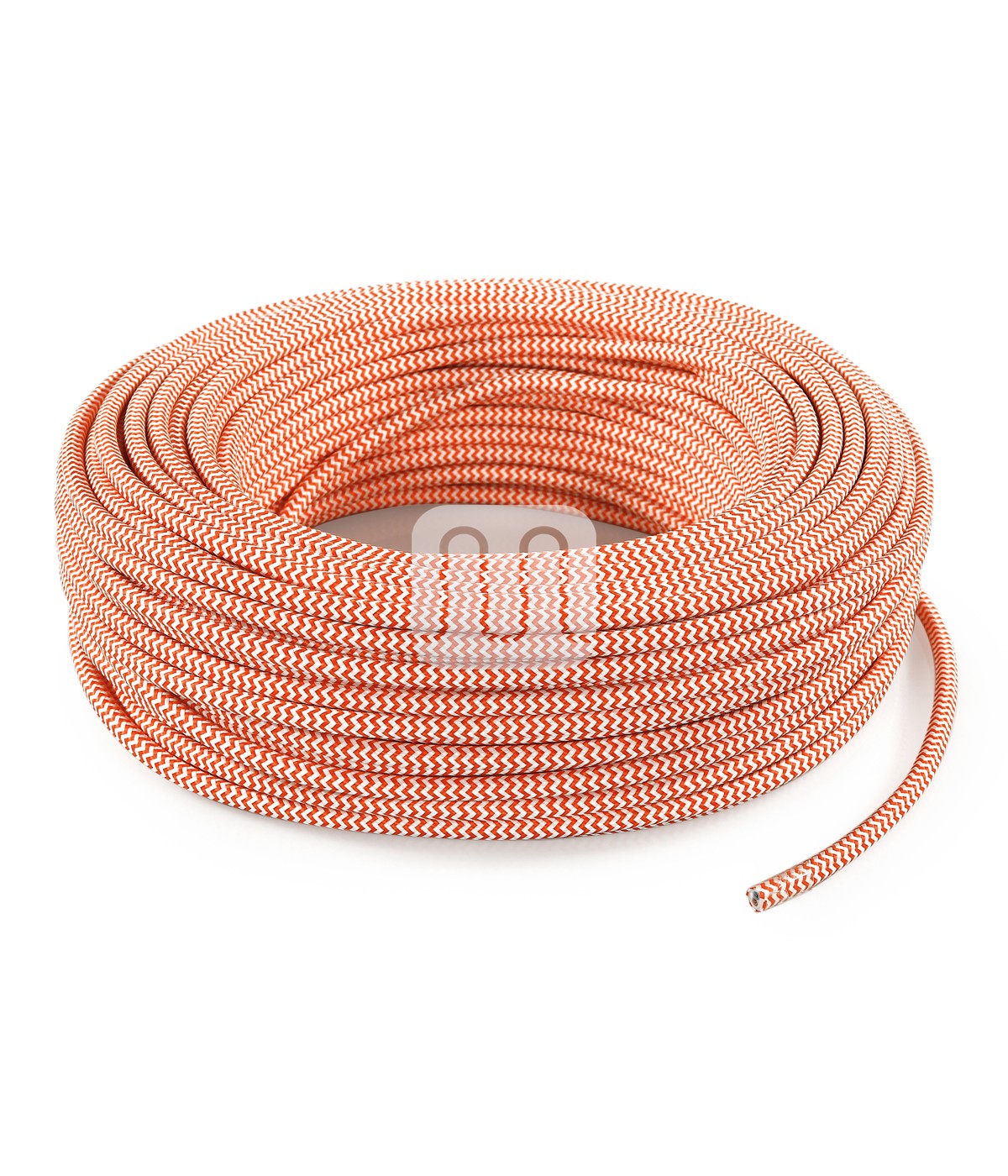 Câble électrique flexible rond gainé de tissu coloré zigzag blanc et orange