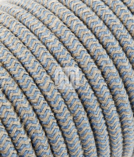 Câble électrique flexible rond gainé de tissu coloré zigzag sable et avio