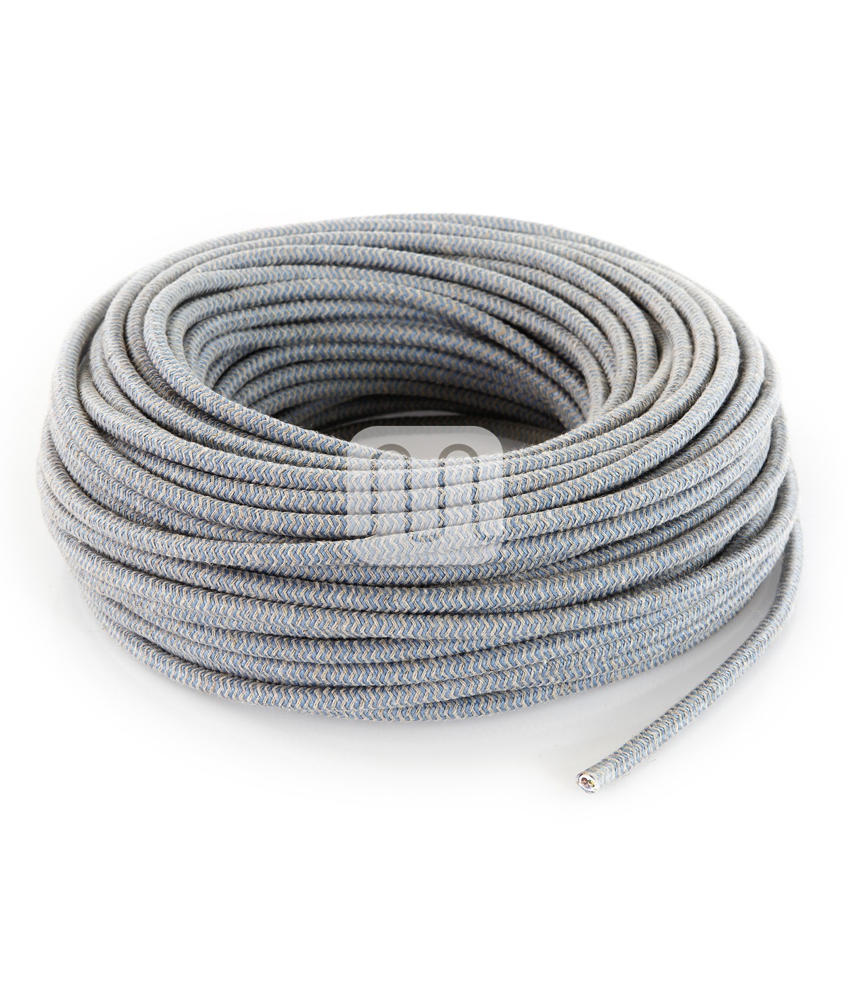 Câble électrique flexible rond gainé de tissu coloré zigzag sable et avio