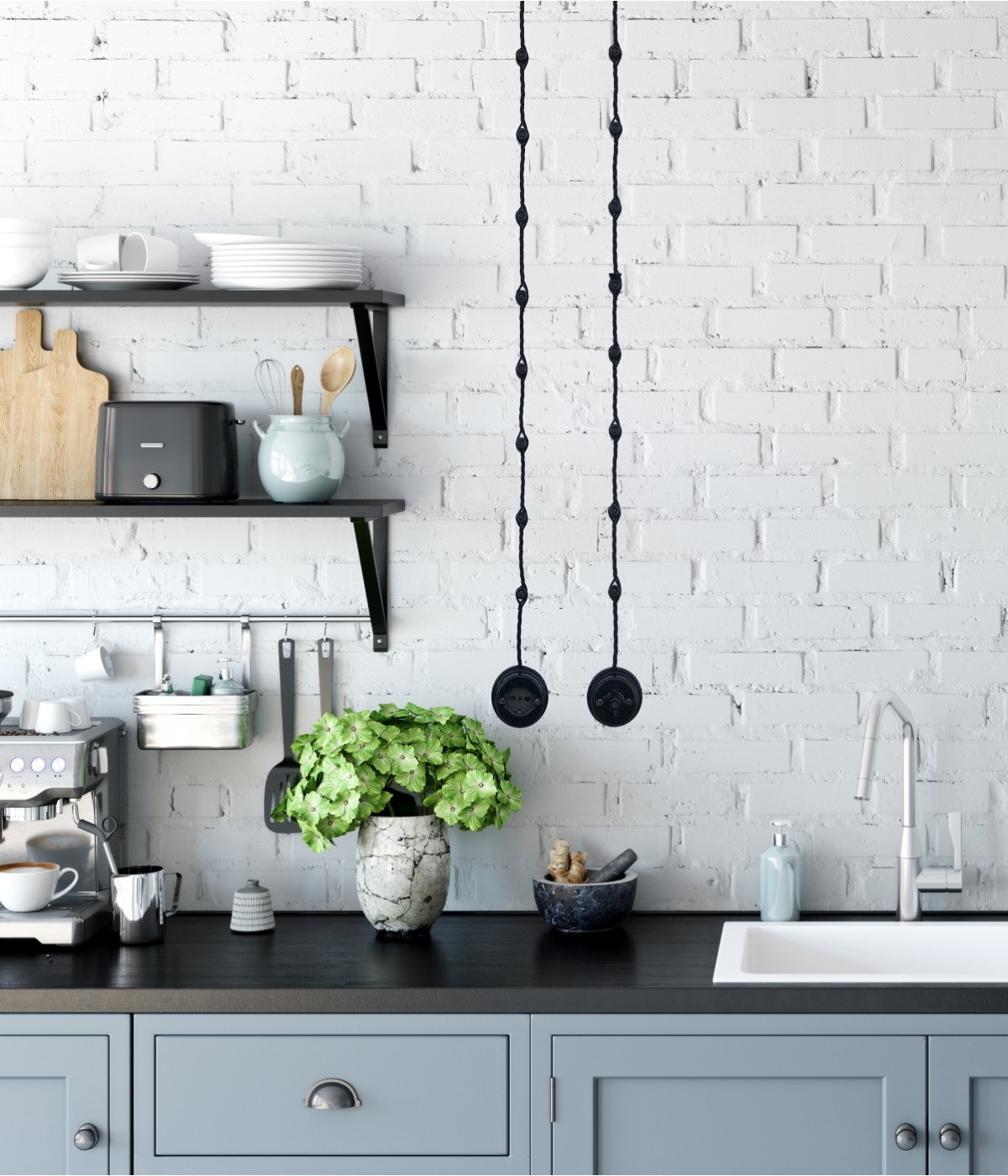 Prise universelle Bivalente/Schuko en porcelaine noir