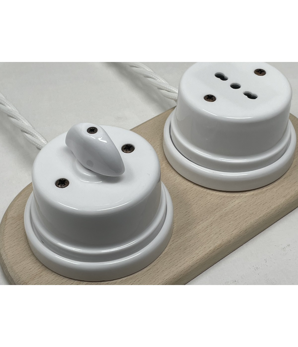 Base doppia in legno verniciabile - Accessori illuminazione in porcellana