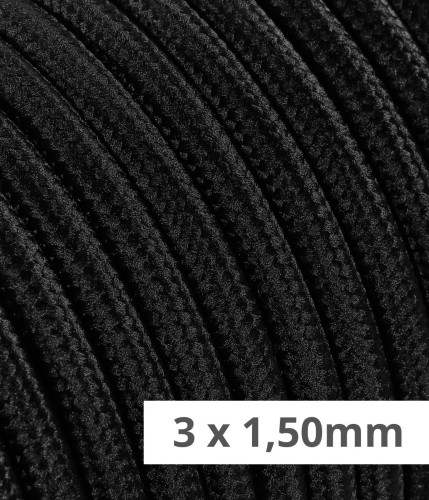 Câble textile rond - Section 3X1,50 Noir TO62