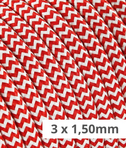 Câble textile rond - Section 3X1,50 Blanc/Rouge TO107