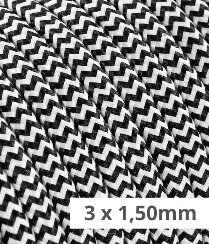 Câble textile rond - Section 3X1,50 Blanc/Noir TO112
