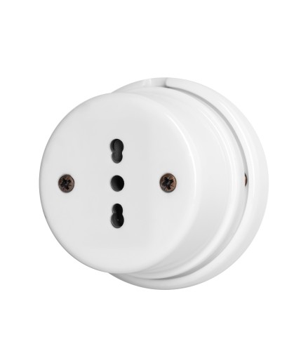 Prise 10/16A 2P+T bivalent en porcelaine blanche