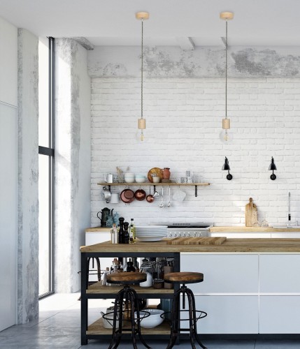 Douille E27 rond en bois -... 2